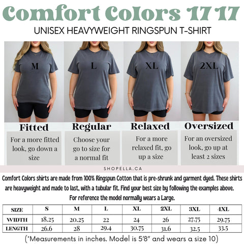 comfort colors 1717 size chart