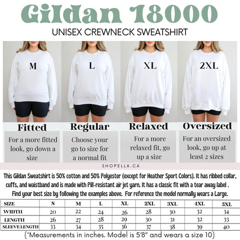 gildan 18000 crewneck sweatshirt size chart