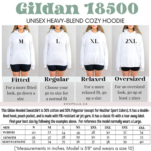 Gildan 18500 unisex hoodie size chart