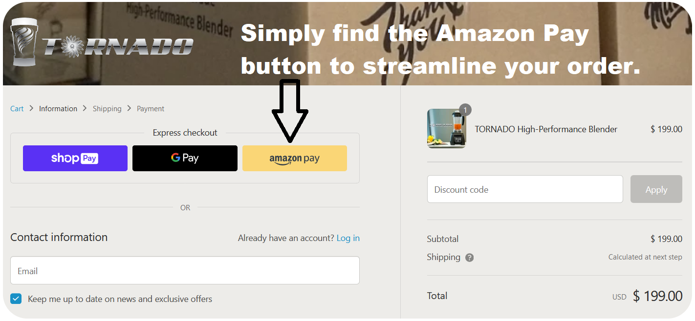 Amazon Pay on TornadoBlender.com