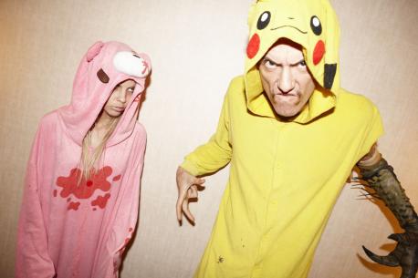 Ninja and Yolandi Visser in their full character kigurumi