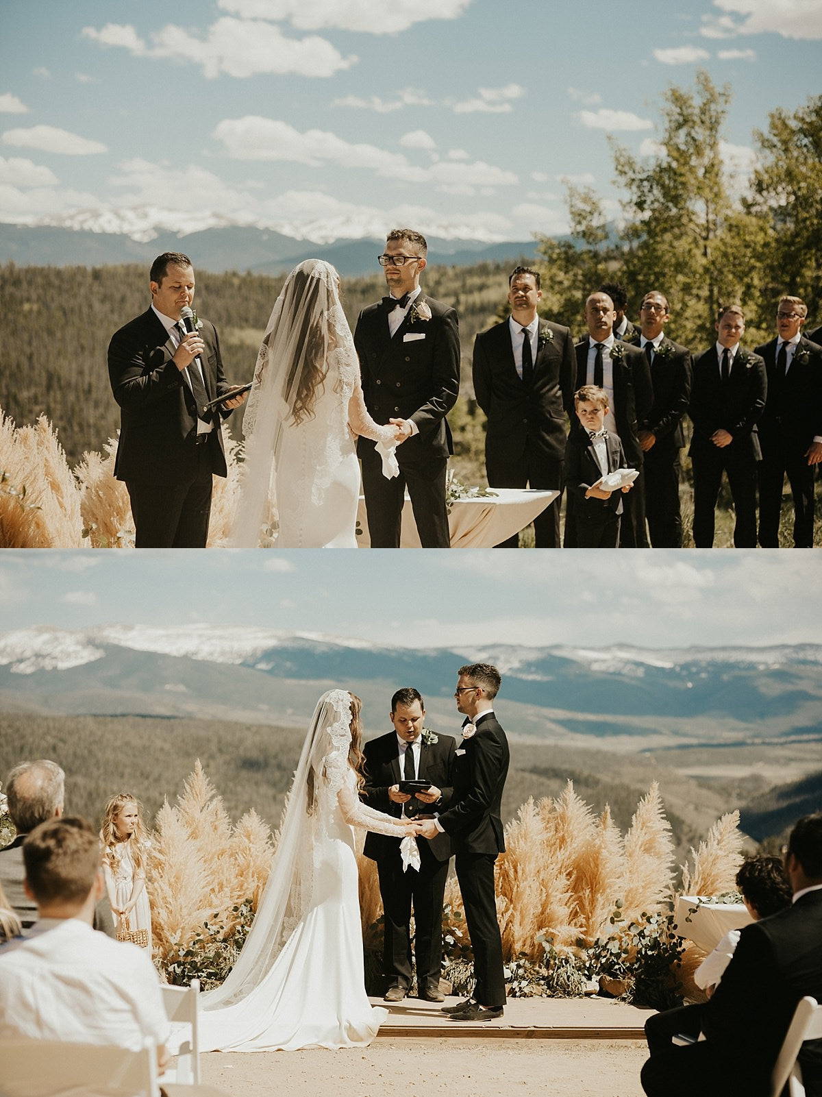 boho bride in mantilla veil mountain wedding in colorado