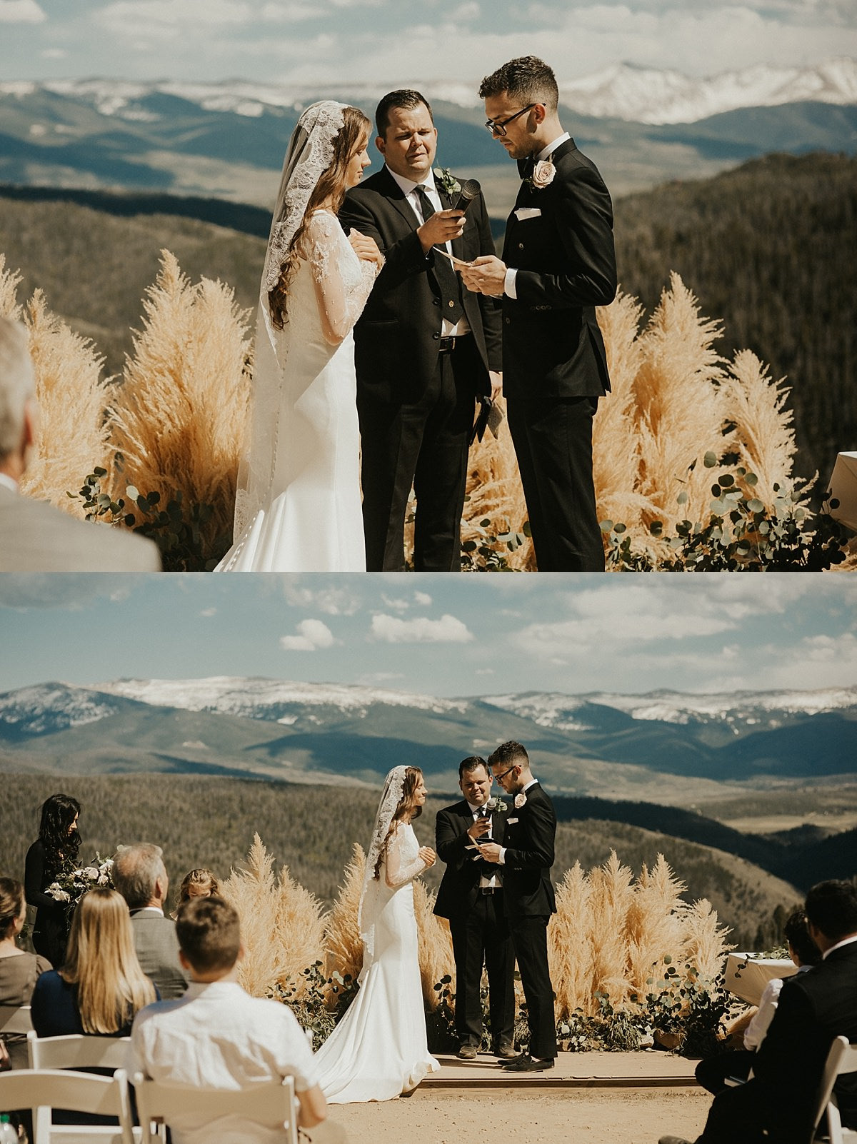 boho bride in mantilla veil mountain wedding in colorado
