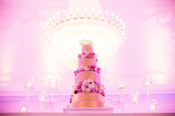 Chic Destination Wedding in Puerto Rico Vibrant Purple Wedding Bride Wearing Cathedral Lace Veil from The Mantilla Company