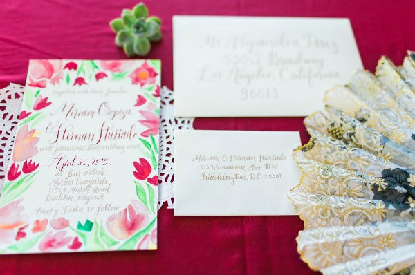 Elegant Latin Hacienda wedding calligraphy invitation