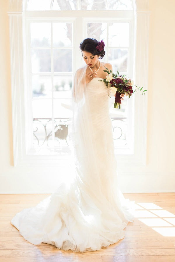 Elegant Latin Hacienda wedding spanish mantilla front