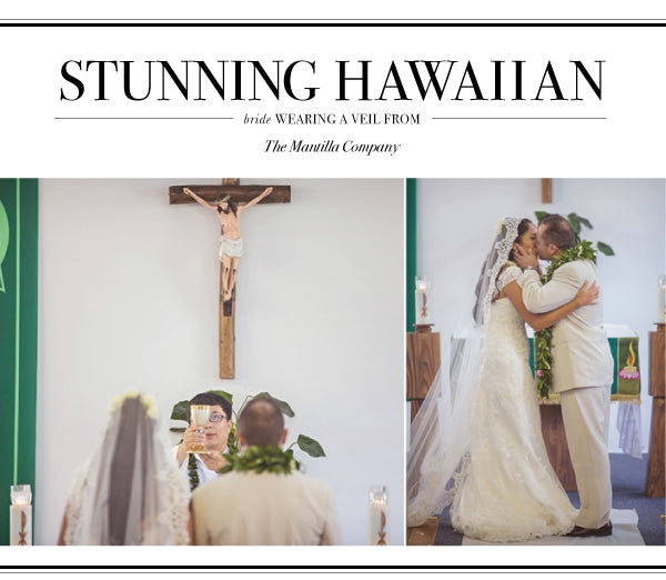 catholic wedding in hawaii with mantilla veil