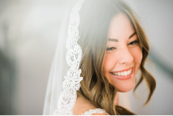 mantilla bridal veils smiling bride