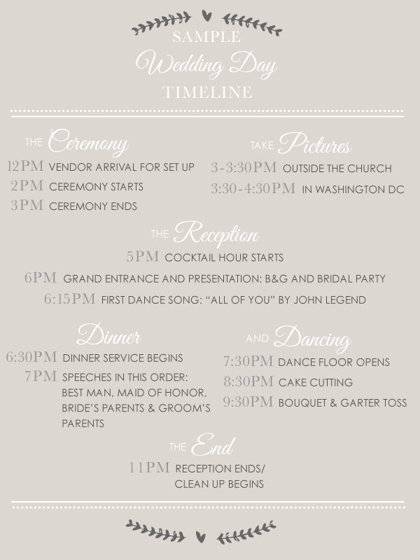 sample wedding timeline