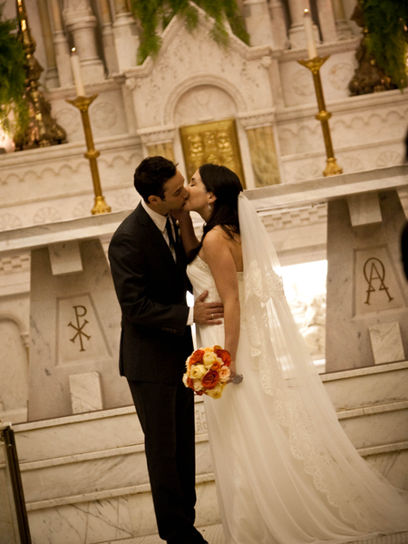 Cathedral wedding with mantilla veil