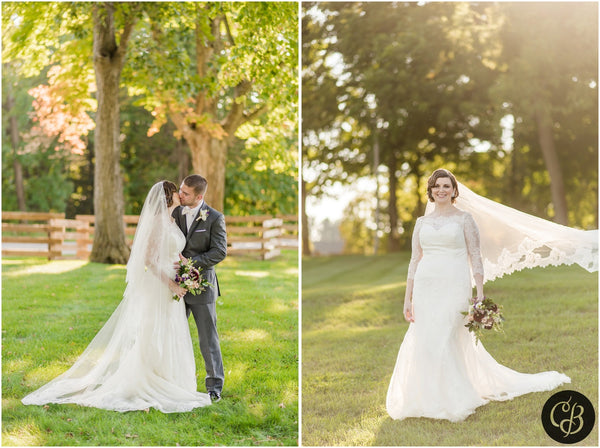 outdoor wedding with cathedral veil