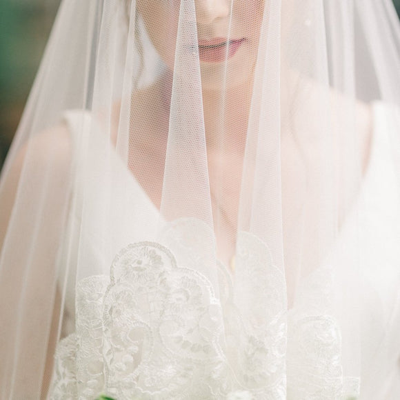 Scroll Lace Cathedral Wedding Veil in White or Ivory E1343