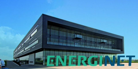 Foto af Energinets domicil i Erritsø ved Fredericia med Energinets logo