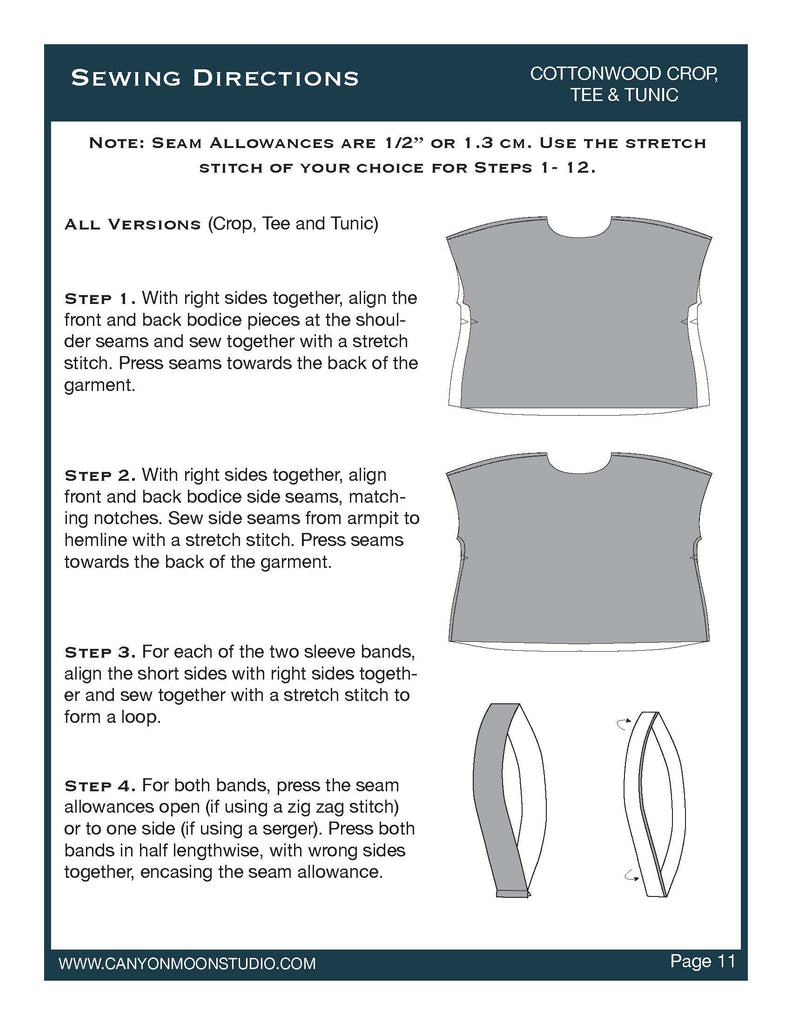 A sample pattern instructions page