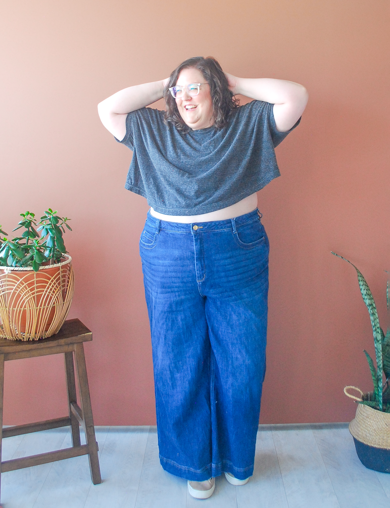 Megan wears the cropped version of the Cottonwood tee