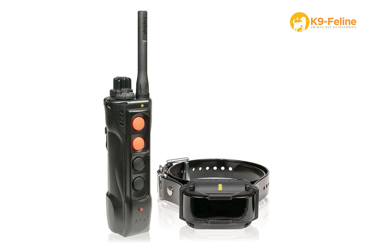 Black dog training collar and remote control from K9-Feline.