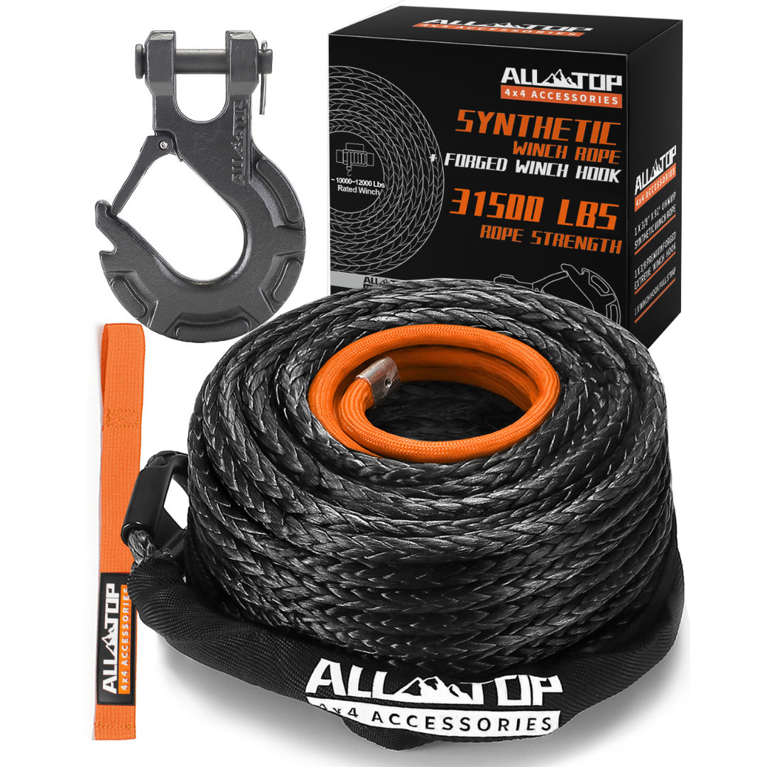 Synthetic Winch Cable w/ Forged Winch Hook - 9/16in x 76ft