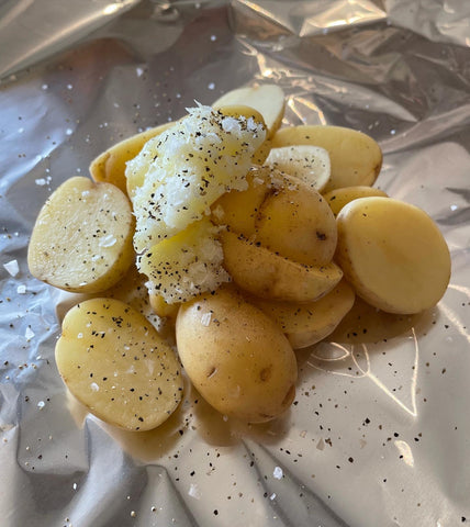 Charlotte Potatoes in a foil parcel