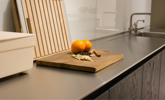 Wood chopping board on the counter