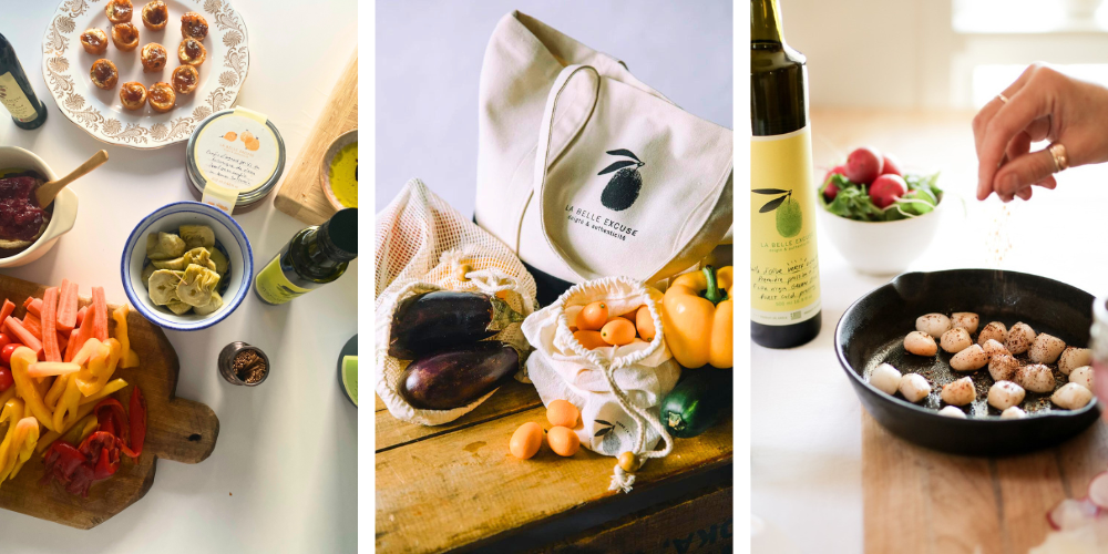 fresh ingredients and LBE green olive oil, tote bag