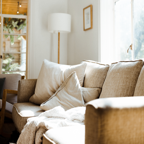 Cozy couch with blankets