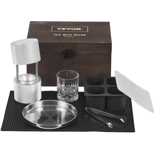 VEVOR Ice Ball Maker, Crystal Clear Ice Ball Maker 2.36inch Ice Sphere with  Storage Bag and Ice Clamp, Round Clear Ice Cube 4-Cavity Ice Press Maker  Whiskey Scotch Cocktail Brandy Bourbon