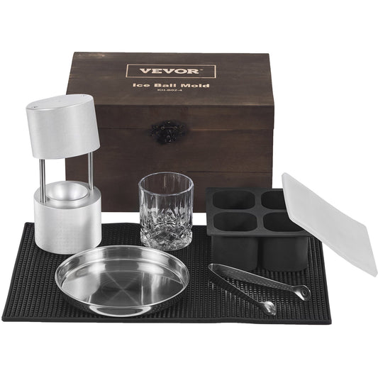 VEVOR Ice Ball Maker, Crystal Clear Ice Ball Maker 2.36inch Ice Sphere with  Storage Bag and Ice Clamp, Round Clear Ice Cube 4-Cavity Ice Press Maker Whiskey  Scotch Cocktail Brandy Bourbon