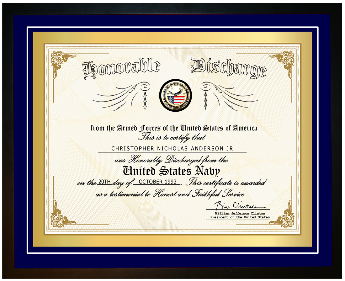 Engraved Navy Honorable Discharge Certificate