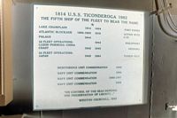 A view of the historical data plaque for the guided missile cruiser USS TICONDEROGA (CG-47). - 1983