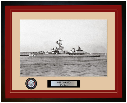 USS DAMATO DD-871 Framed Navy Ship Photo Burgundy