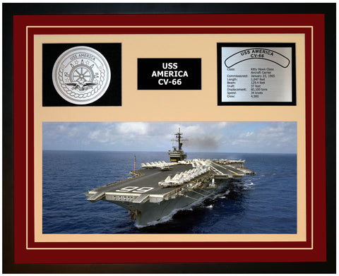 USS America CV-66 Framed Navy Ship Display
