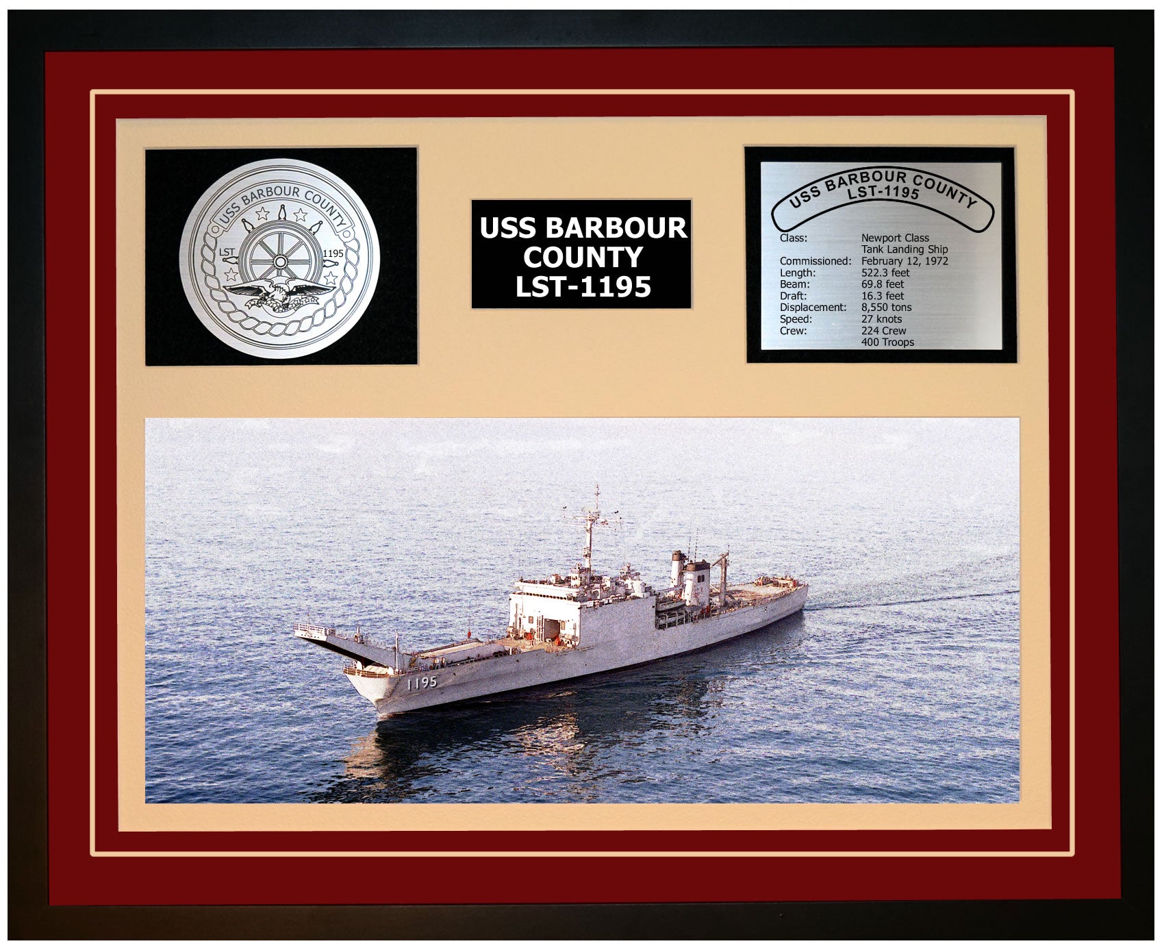 USS Barbour County LST-1195 Framed Navy Ship Display
