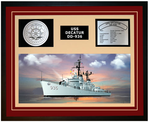 USS DECATUR DD-936 Framed Navy Ship Display Burgundy
