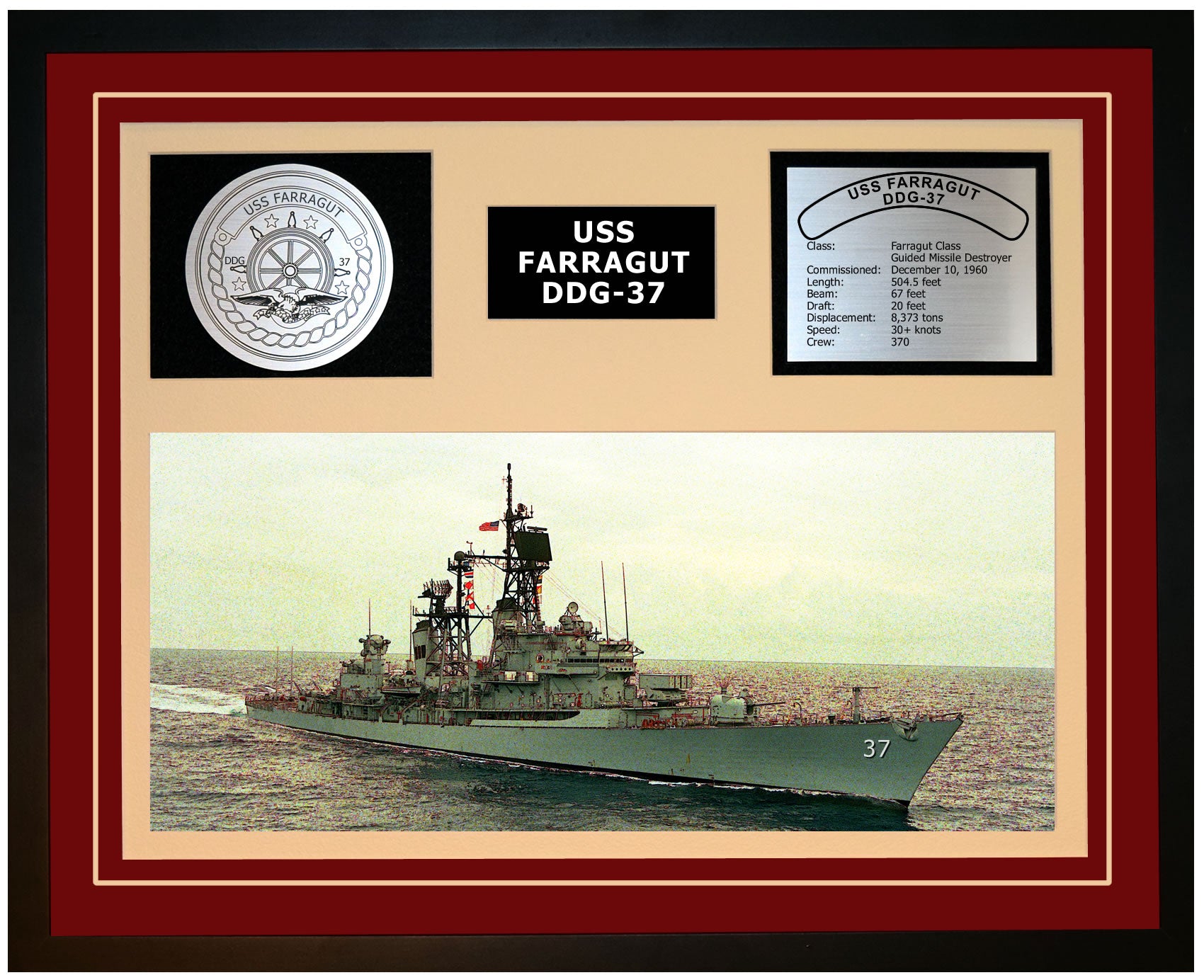 USS Farragut DDG-37 Framed Navy Ship Display