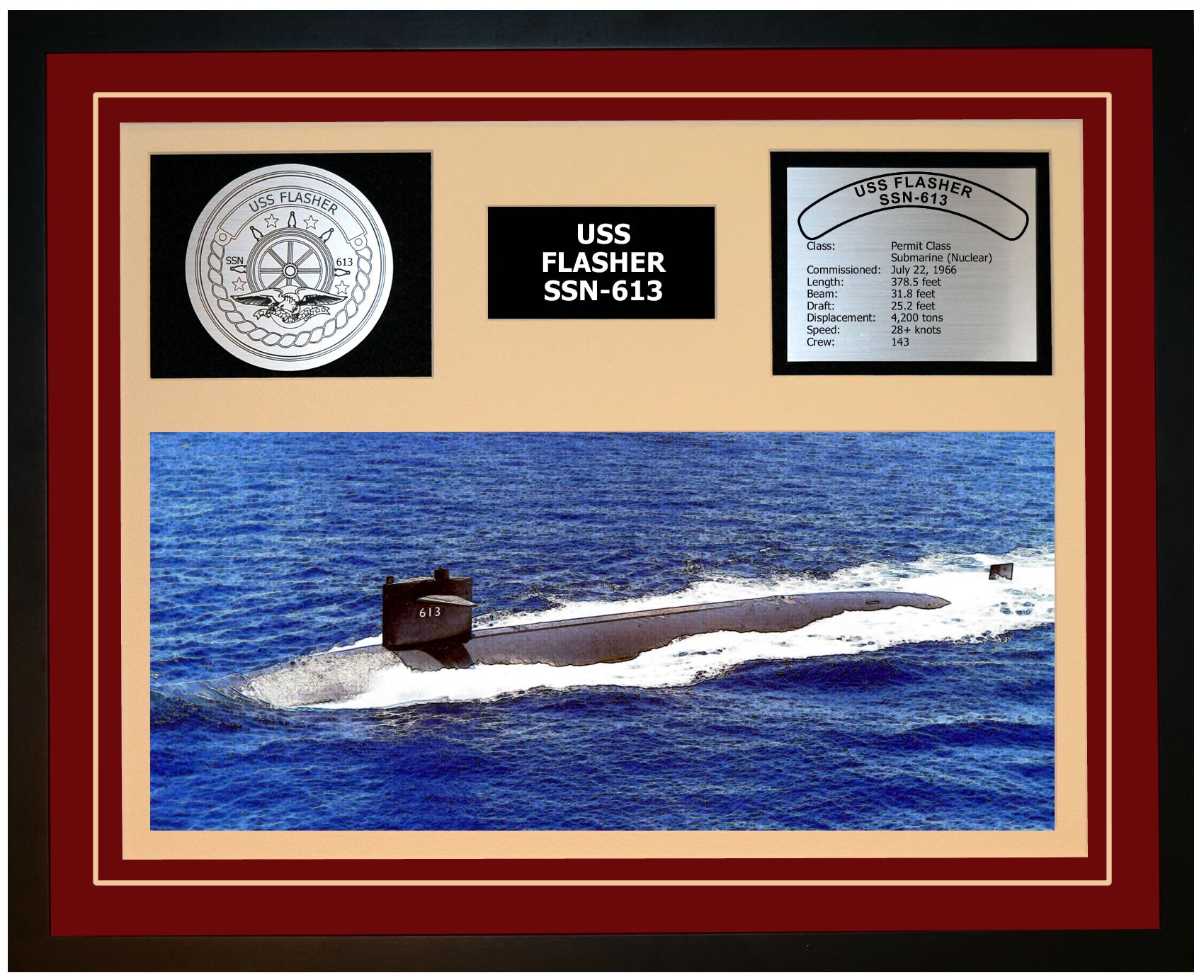 USS Flasher SSN-613 Framed Navy Ship Display