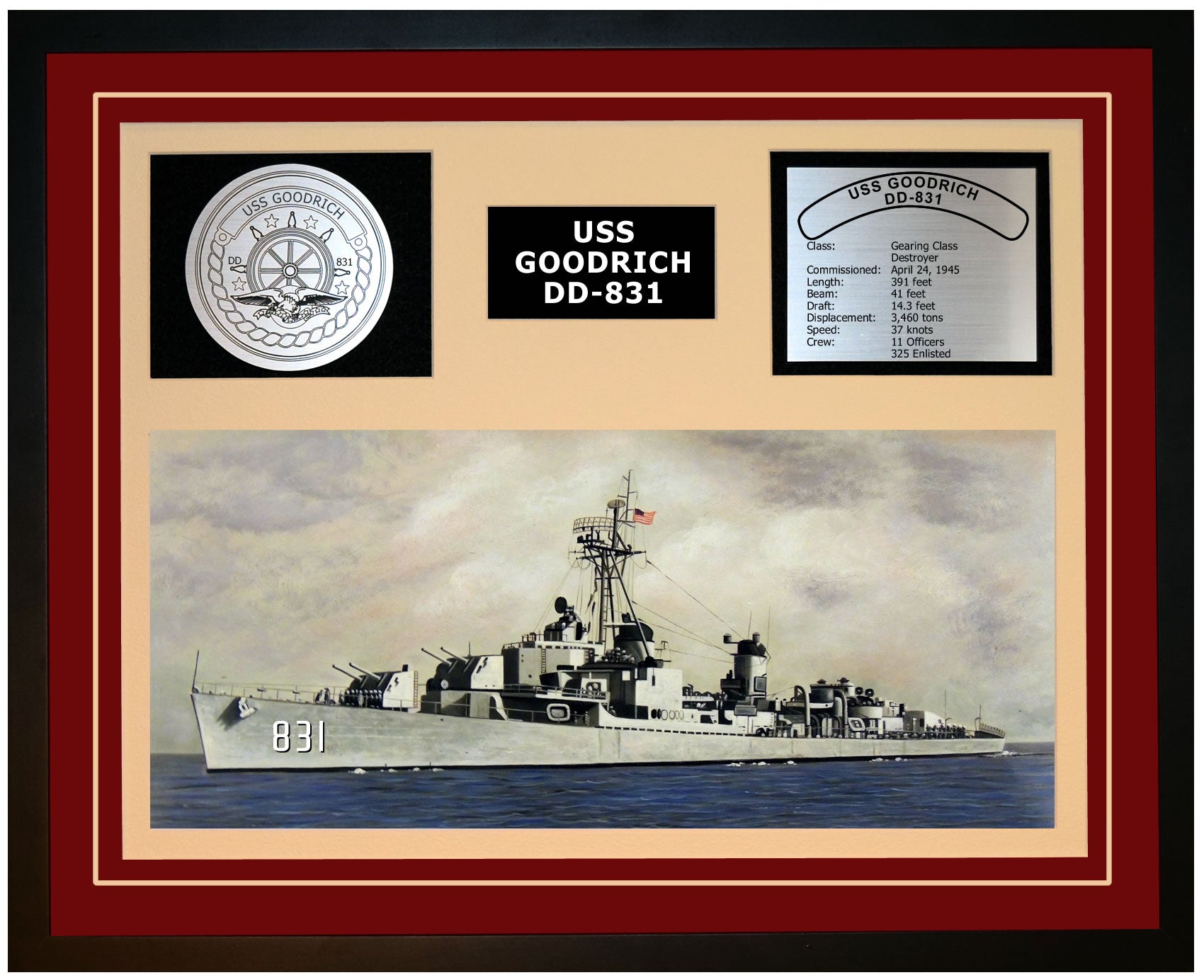 USS Goodrich DD-831 Framed Navy Ship Display