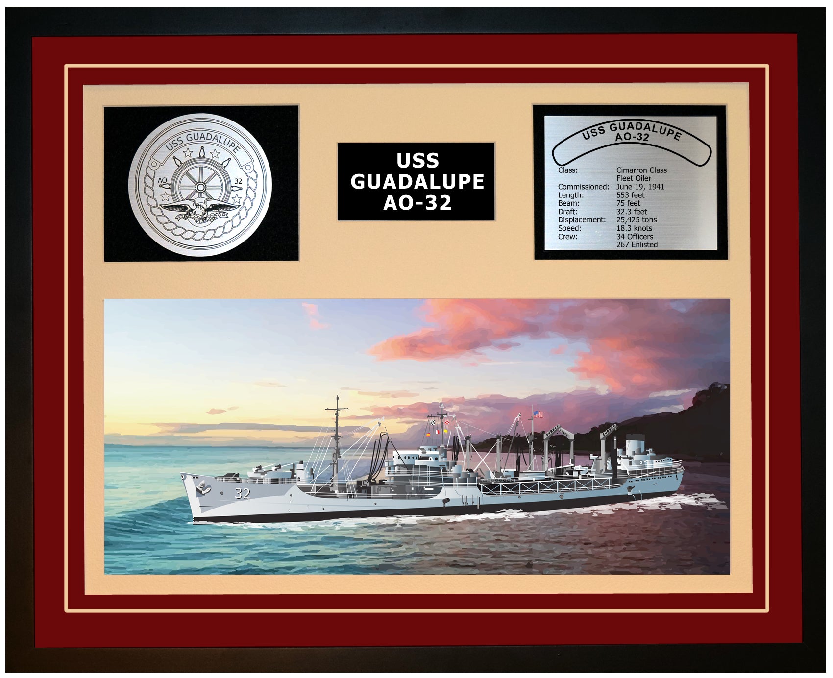 USS Guadalupe AO-32 Framed Navy Ship Display