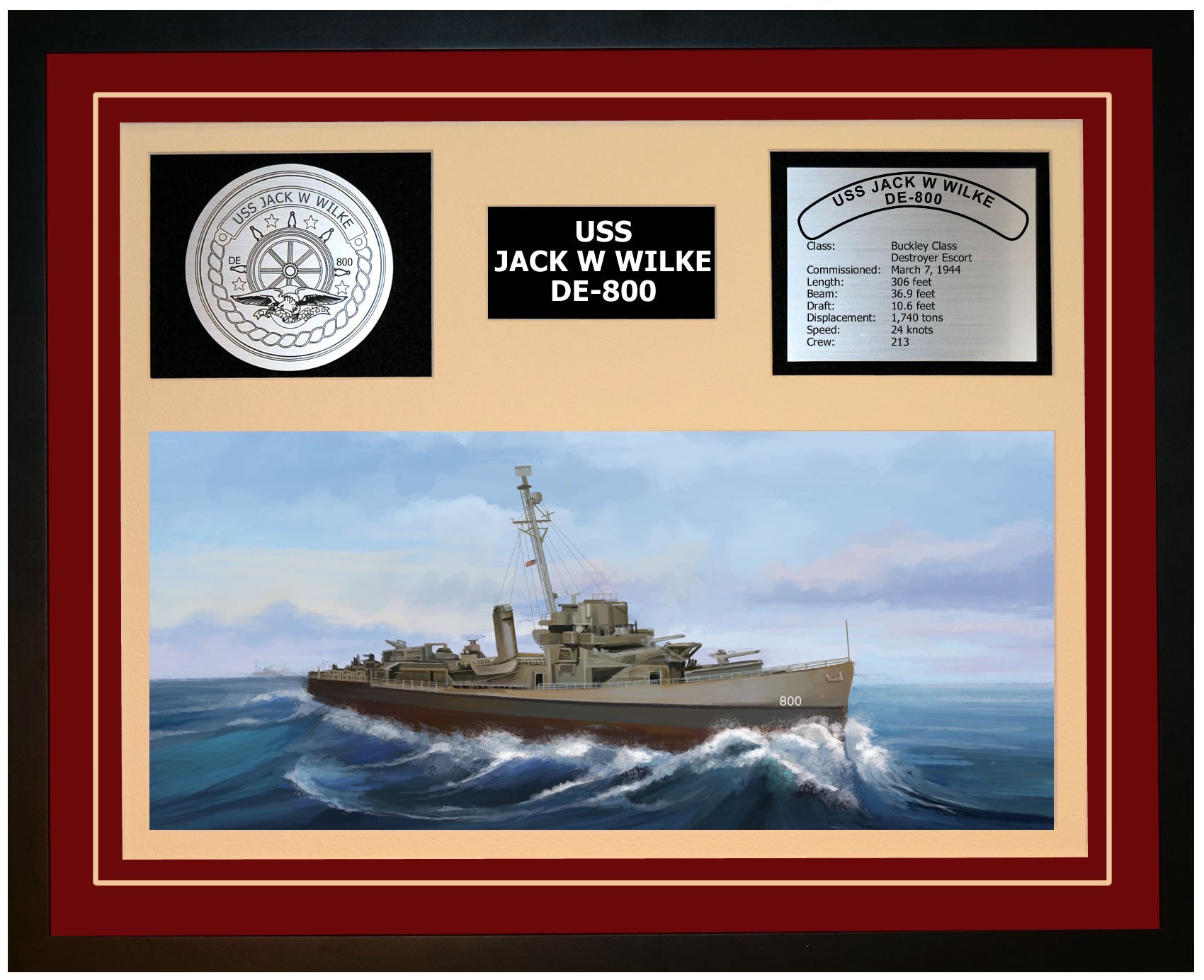 USS Jack W Wilke DE-800 Framed Navy Ship Display