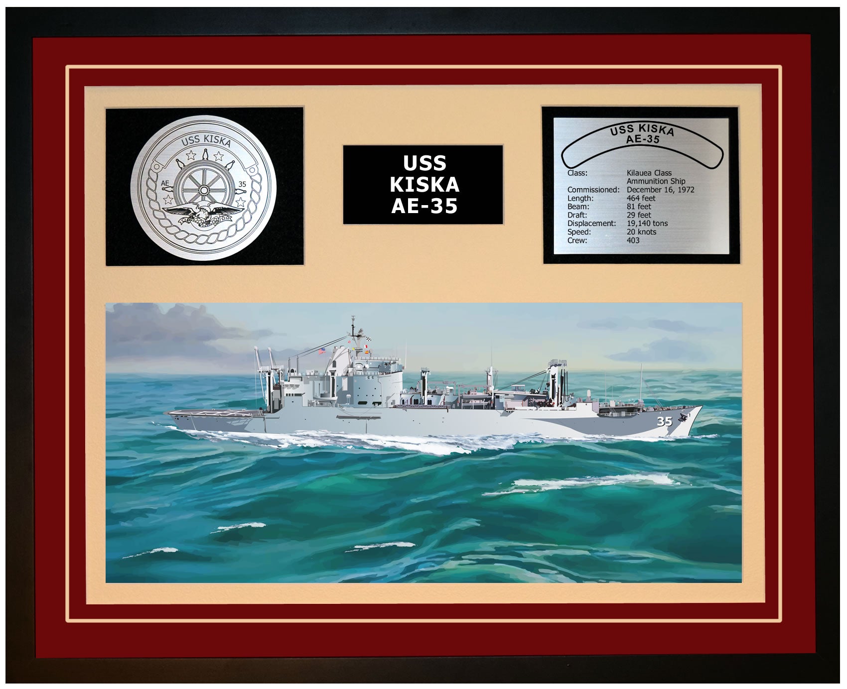 USS Kiska AE-35 Framed Navy Ship Display