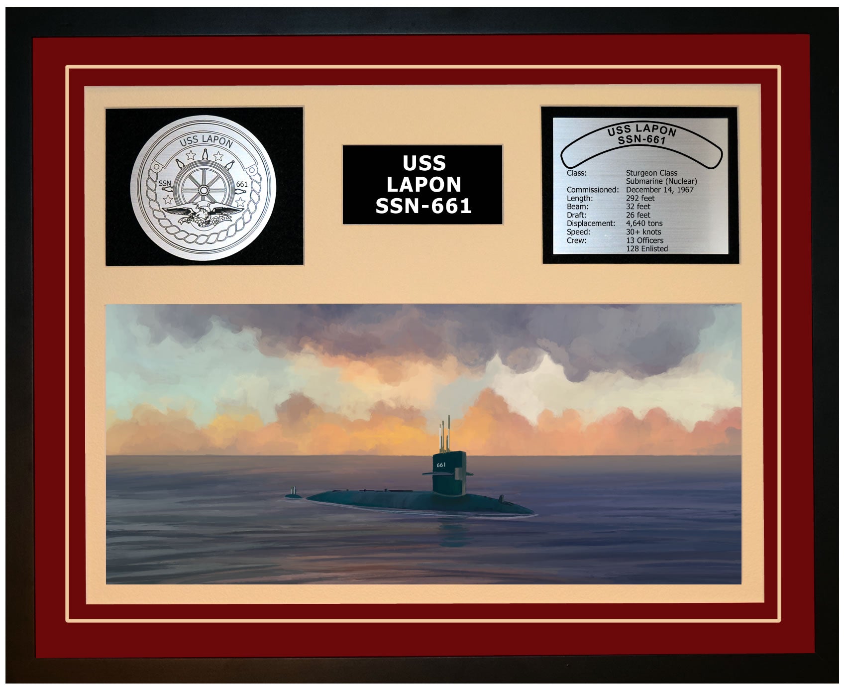 USS Lapon SSN-661 Framed Navy Ship Display