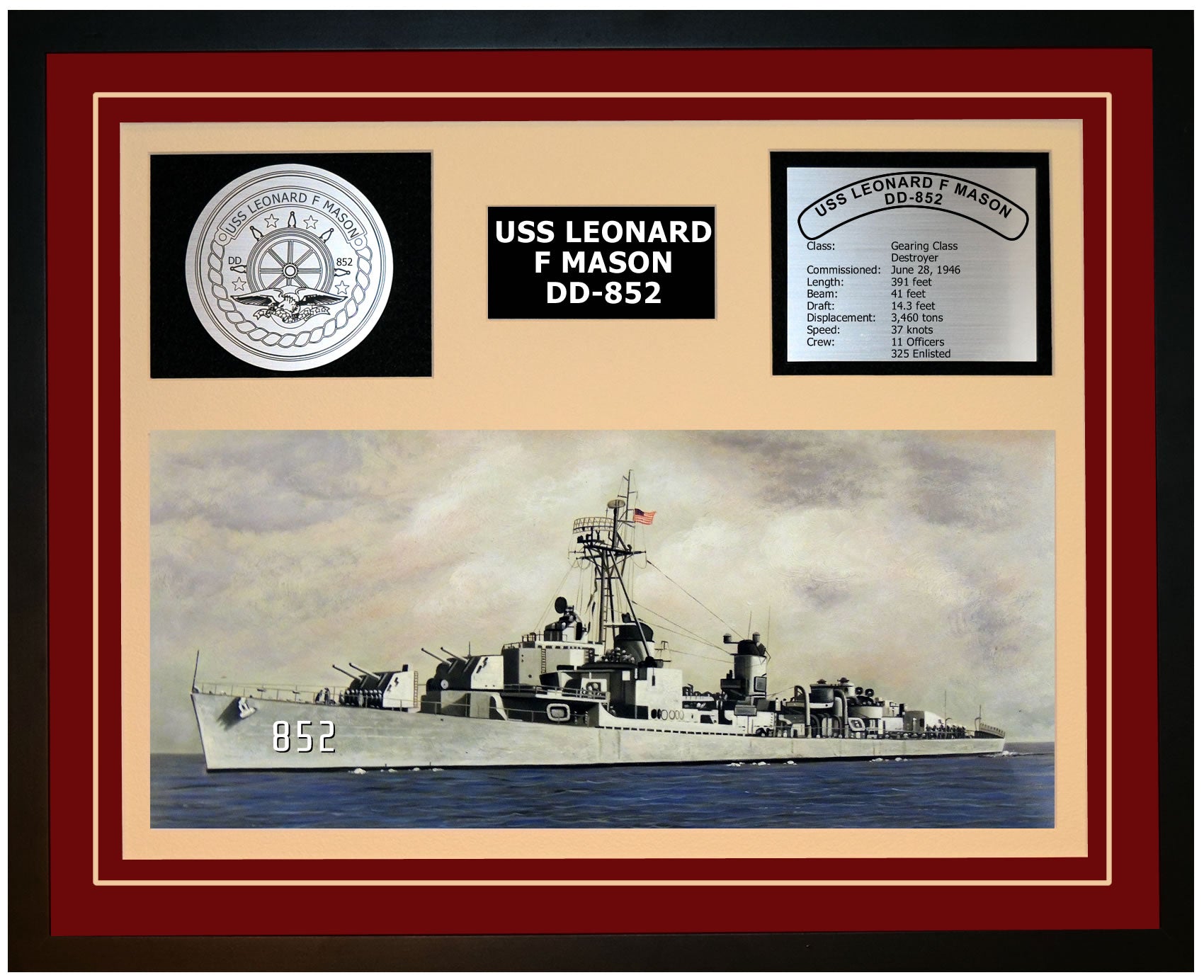 USS Leonard F Mason DD-852 Framed Navy Ship Display