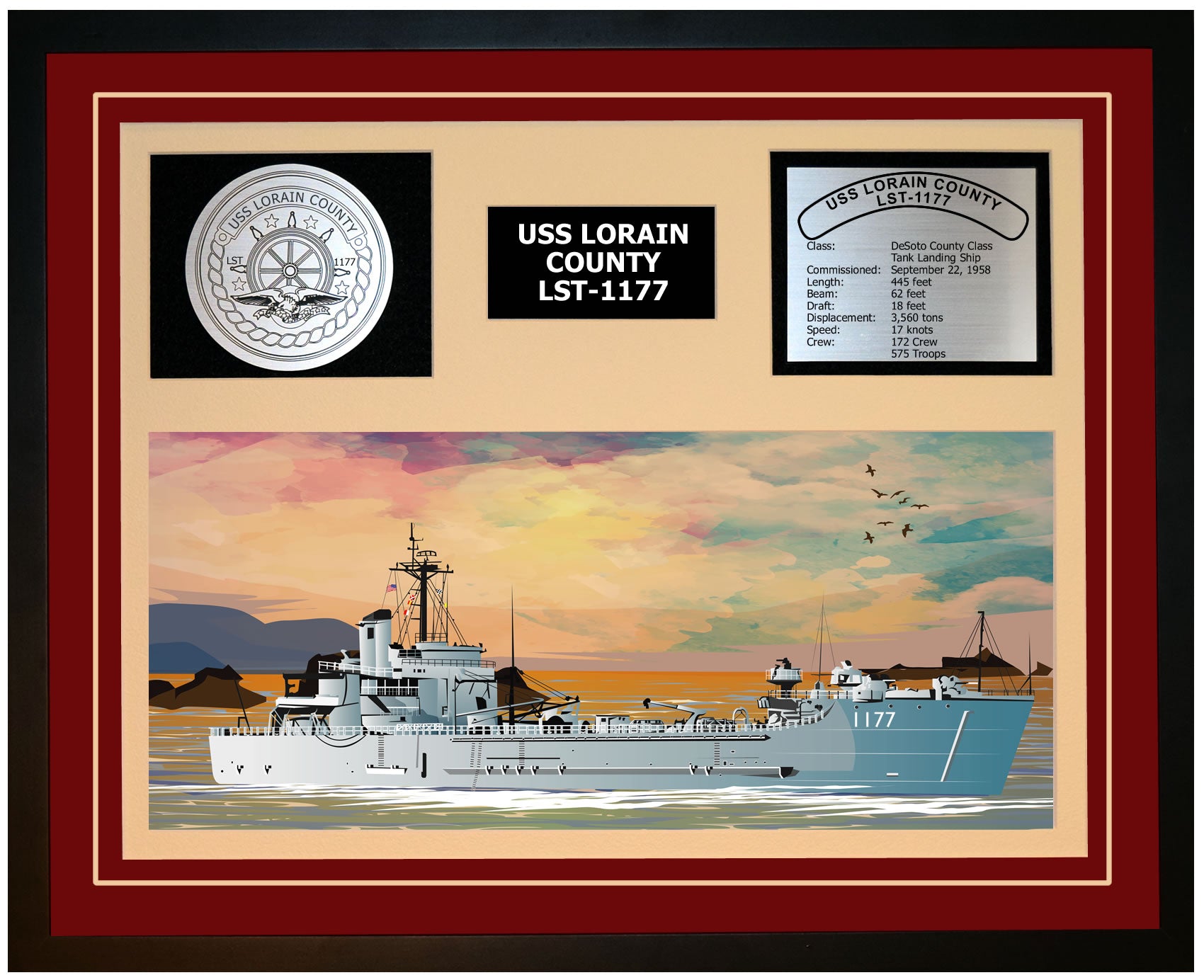 USS Lorain County LST-1177 Framed Navy Ship Display