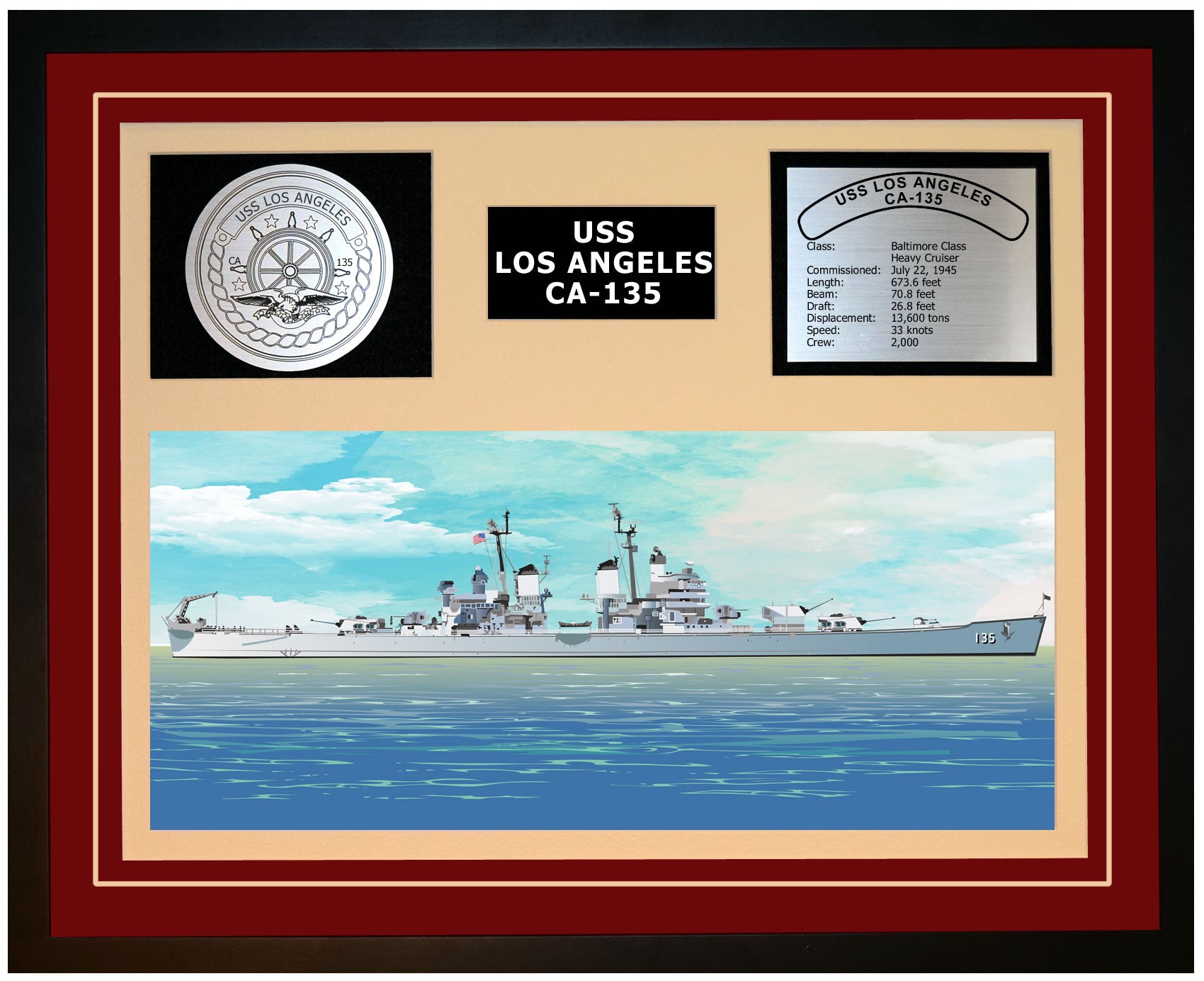 USS Los Angeles CA-135 Framed Navy Ship Display