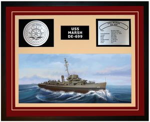 USS MARSH DE-699 Framed Navy Ship Display Burgundy