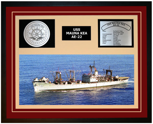 USS MAUNA KEA AE-22 Framed Navy Ship Display Burgundy