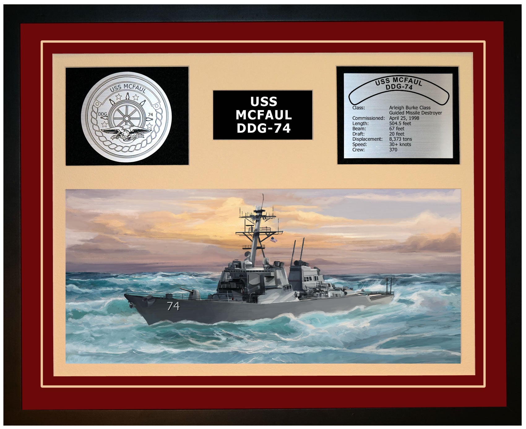 USS Mcfaul DDG-74 Framed Navy Ship Display