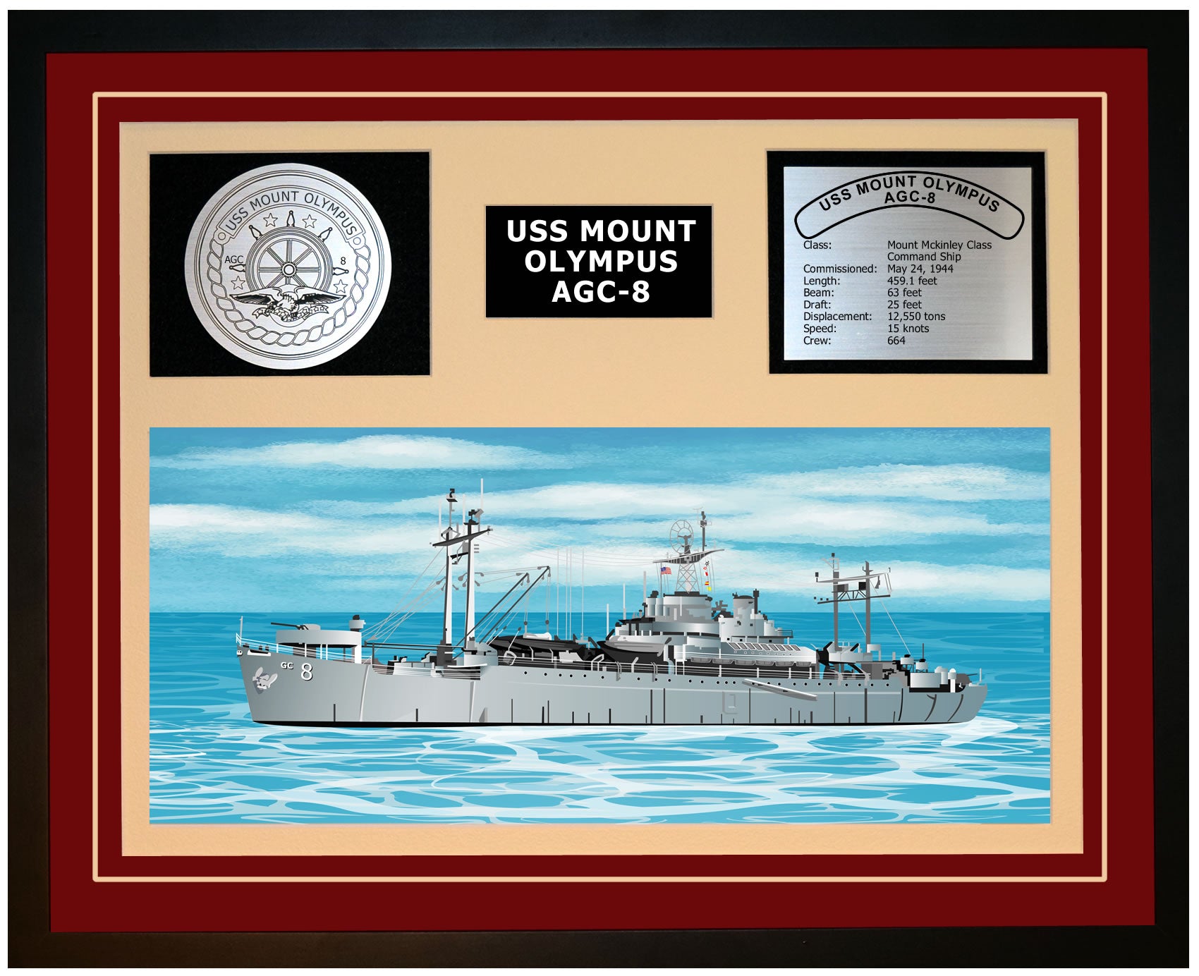 USS Mount Olympus AGC-8 Framed Navy Ship Display