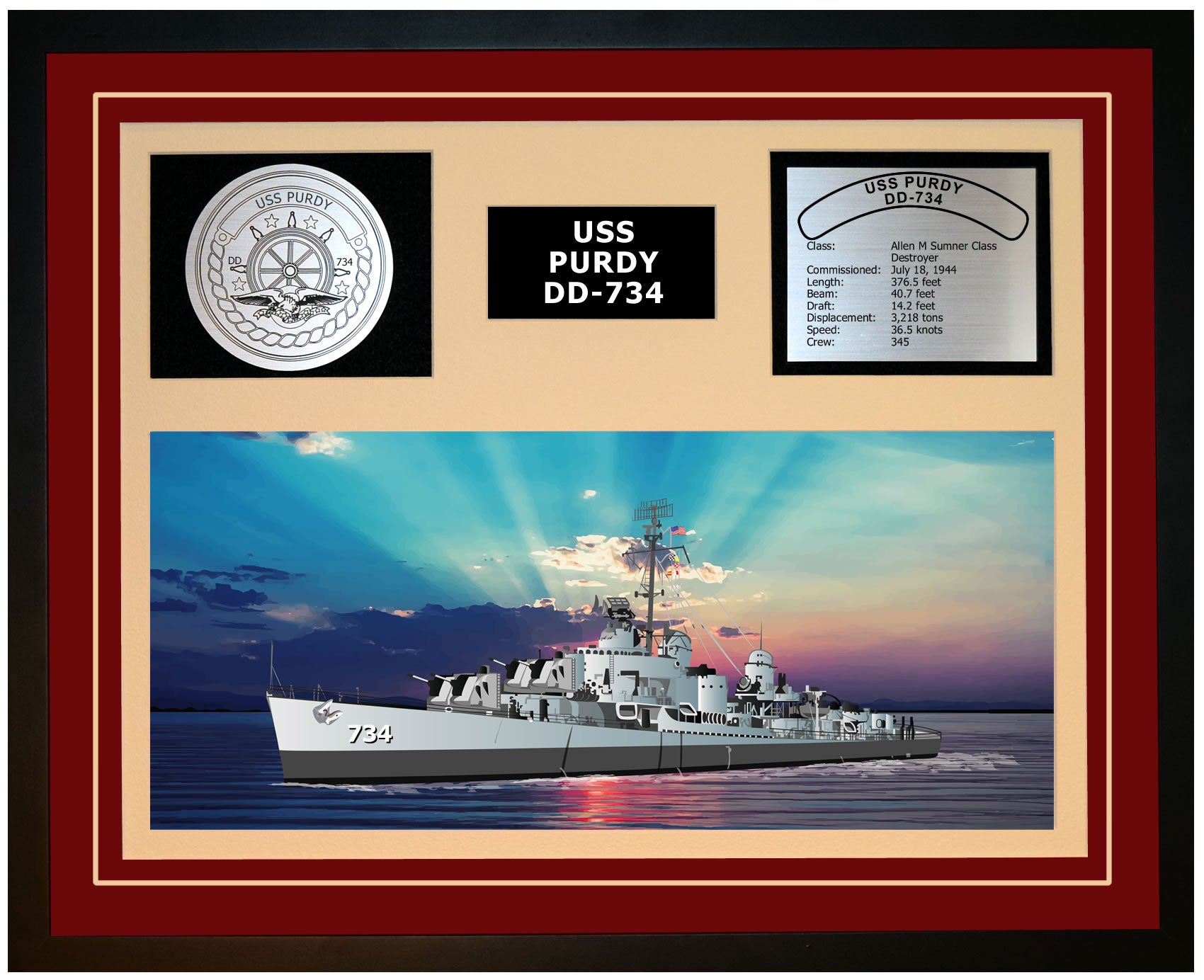 USS Purdy DD-734 Framed Navy Ship Display