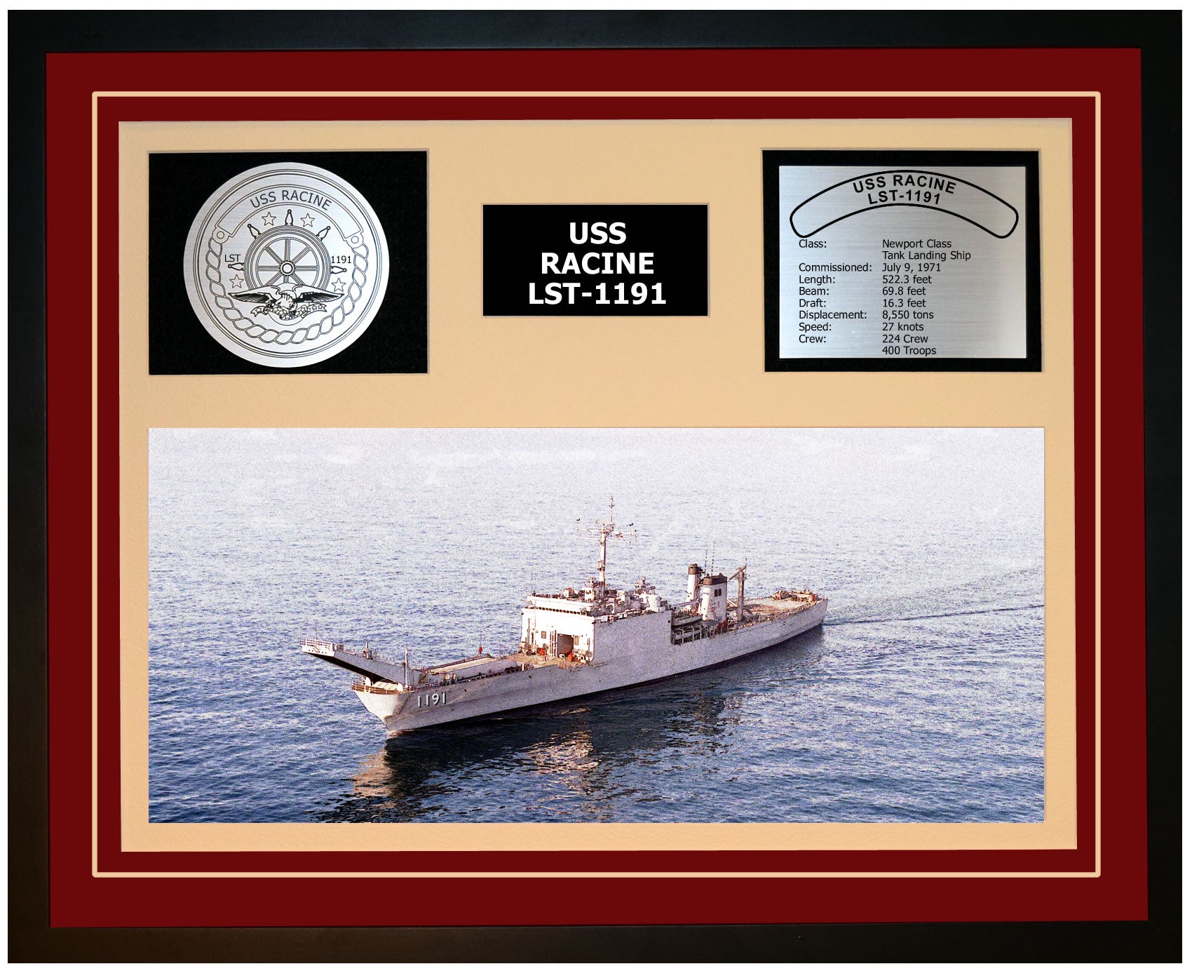 USS Racine LST-1191 Framed Navy Ship Display