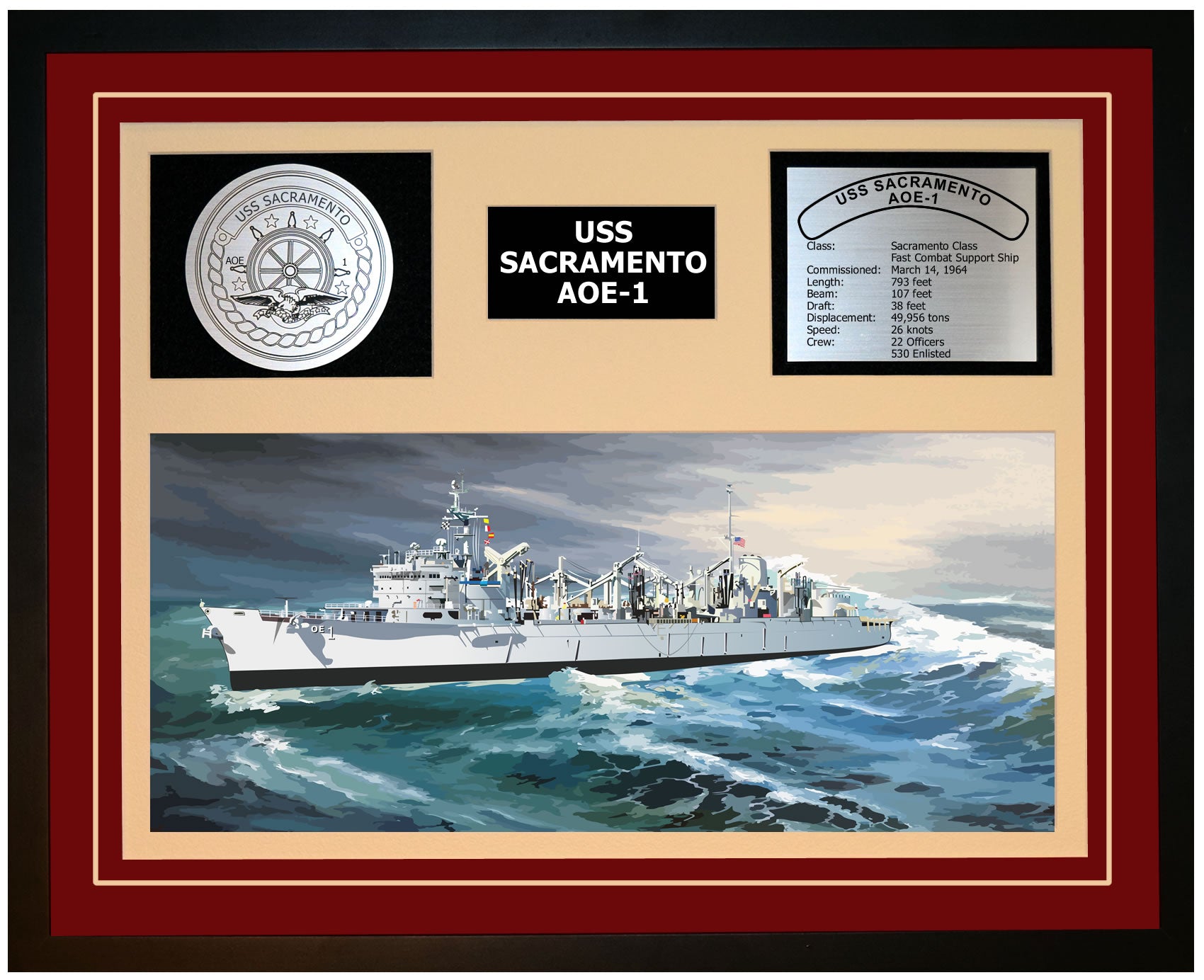 USS Sacramento AOE-1 Framed Navy Ship Display